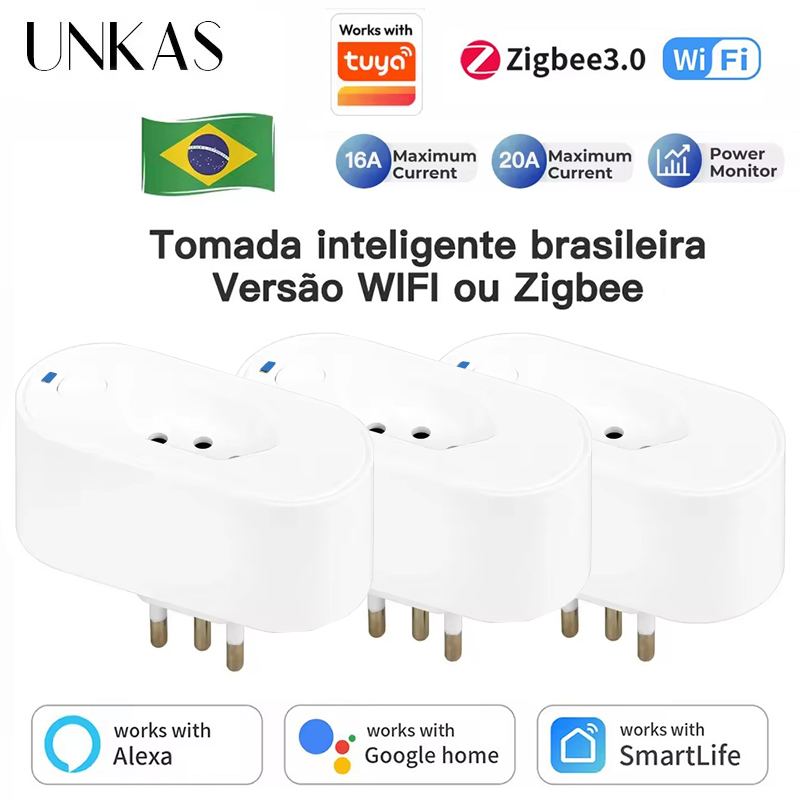 Zigbee Smart Plug Energy Monitor - UNKAS Works with Tuya Brazil Plug
