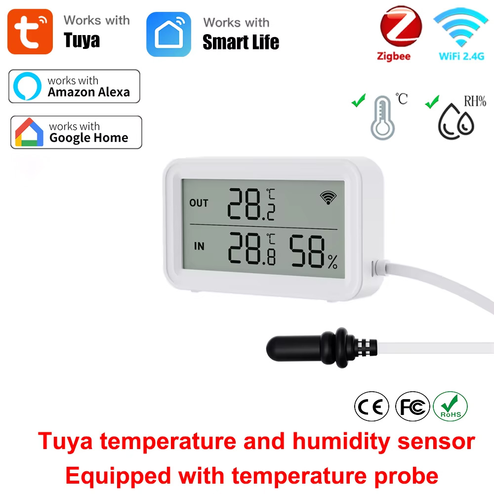 Zigbee Temperature Humidity Sensor - External Probe Temperature Humidity Sensor Tuya