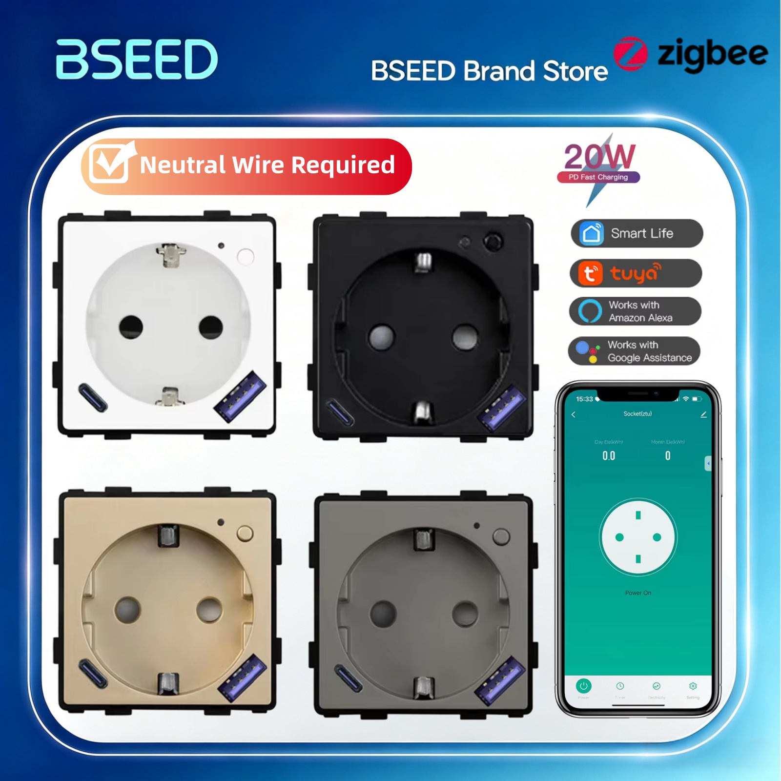 BSEED Zigbee Smart Socket Part - đánh giá và giá Zigbee Smart Plug Energy Monitor