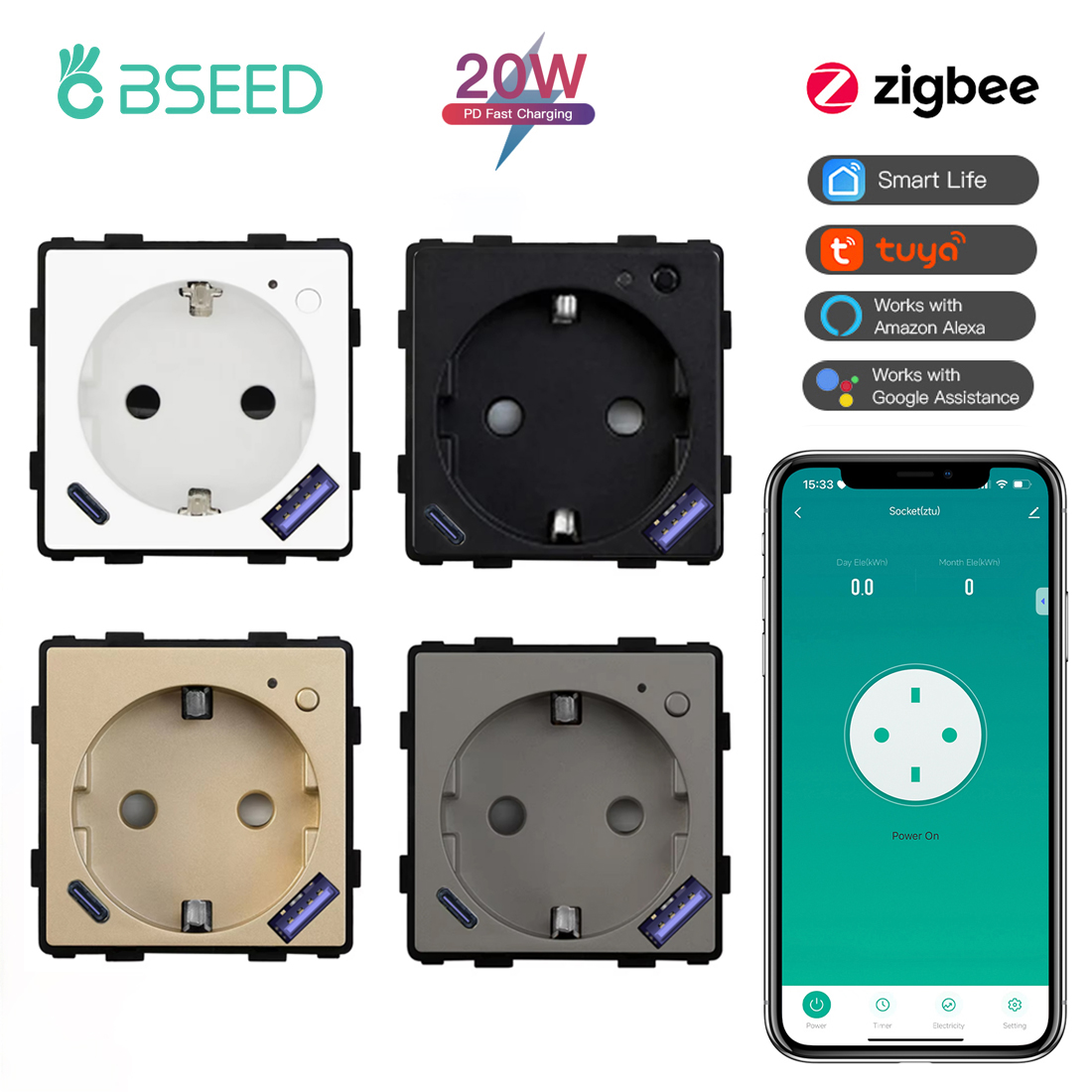 BSEED Zigbee Smart Socket Part - đánh giá và giá Zigbee Smart Plug Energy Monitor