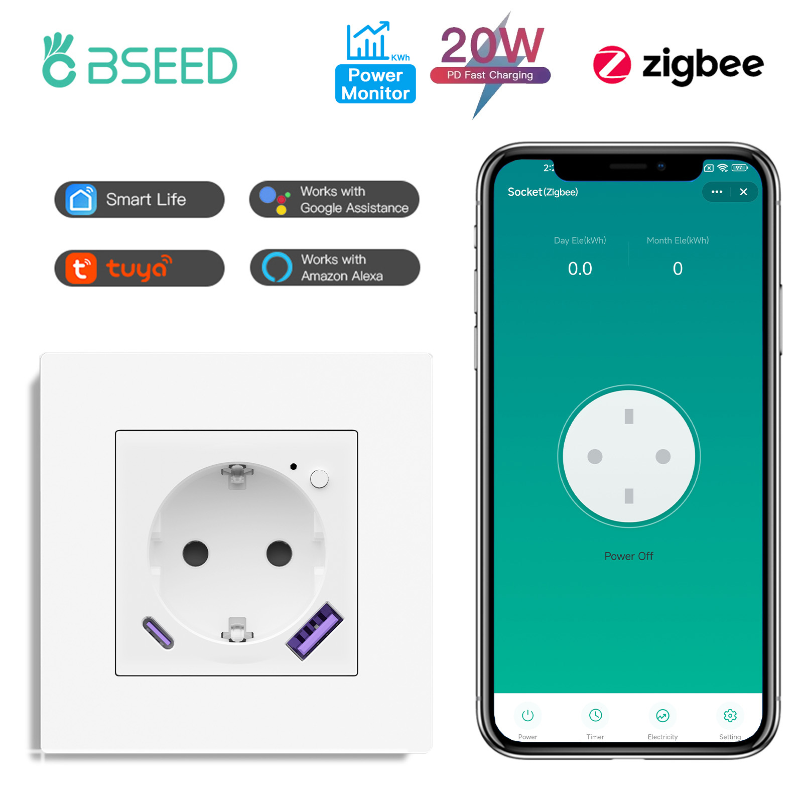 BSEED Smart Socket Zigbee E-Se - đánh giá và giá Zigbee Smart Plug Energy Monitor